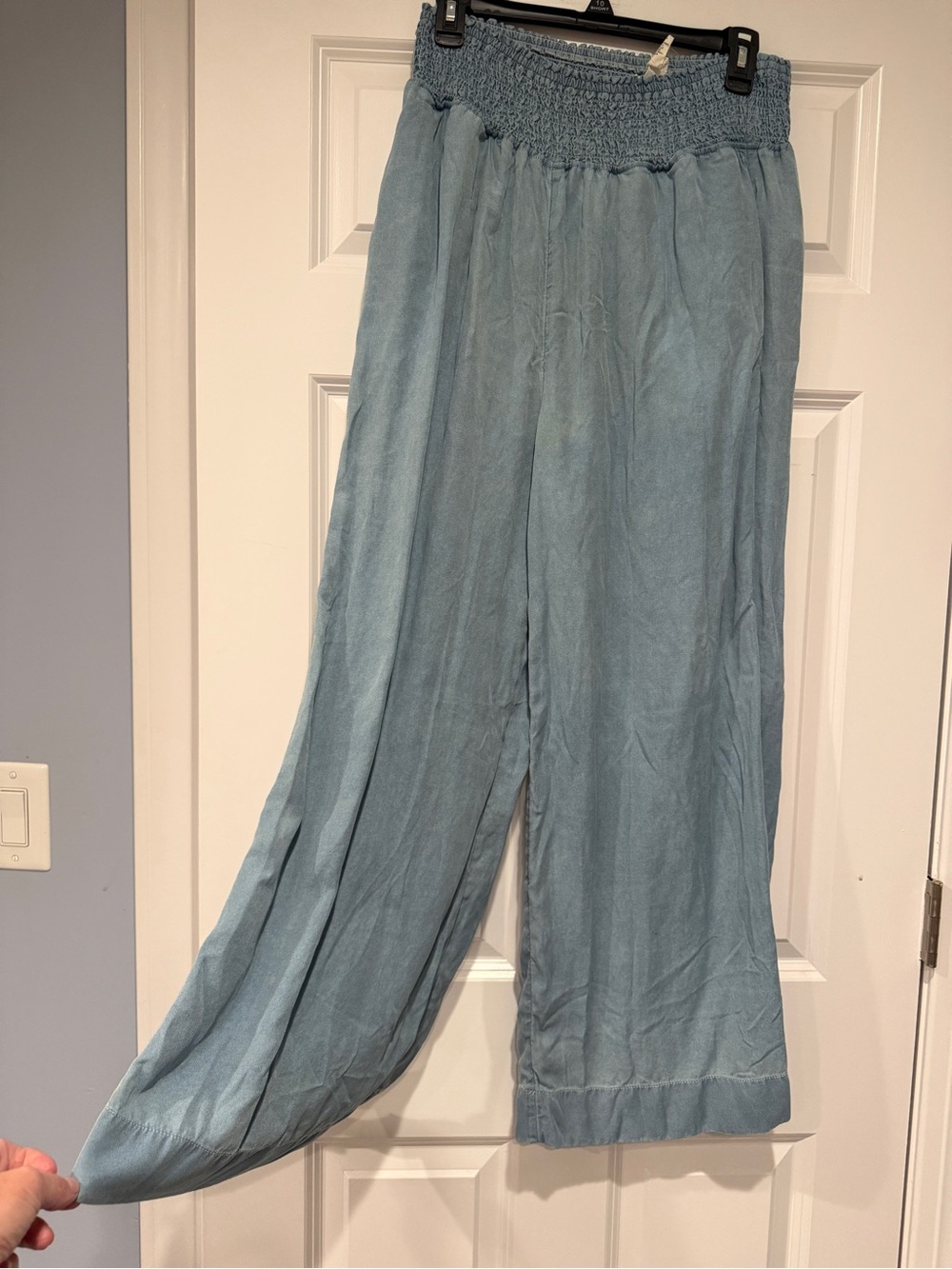 Joie Light Blue Smocked-Waist Wide Leg Trousers